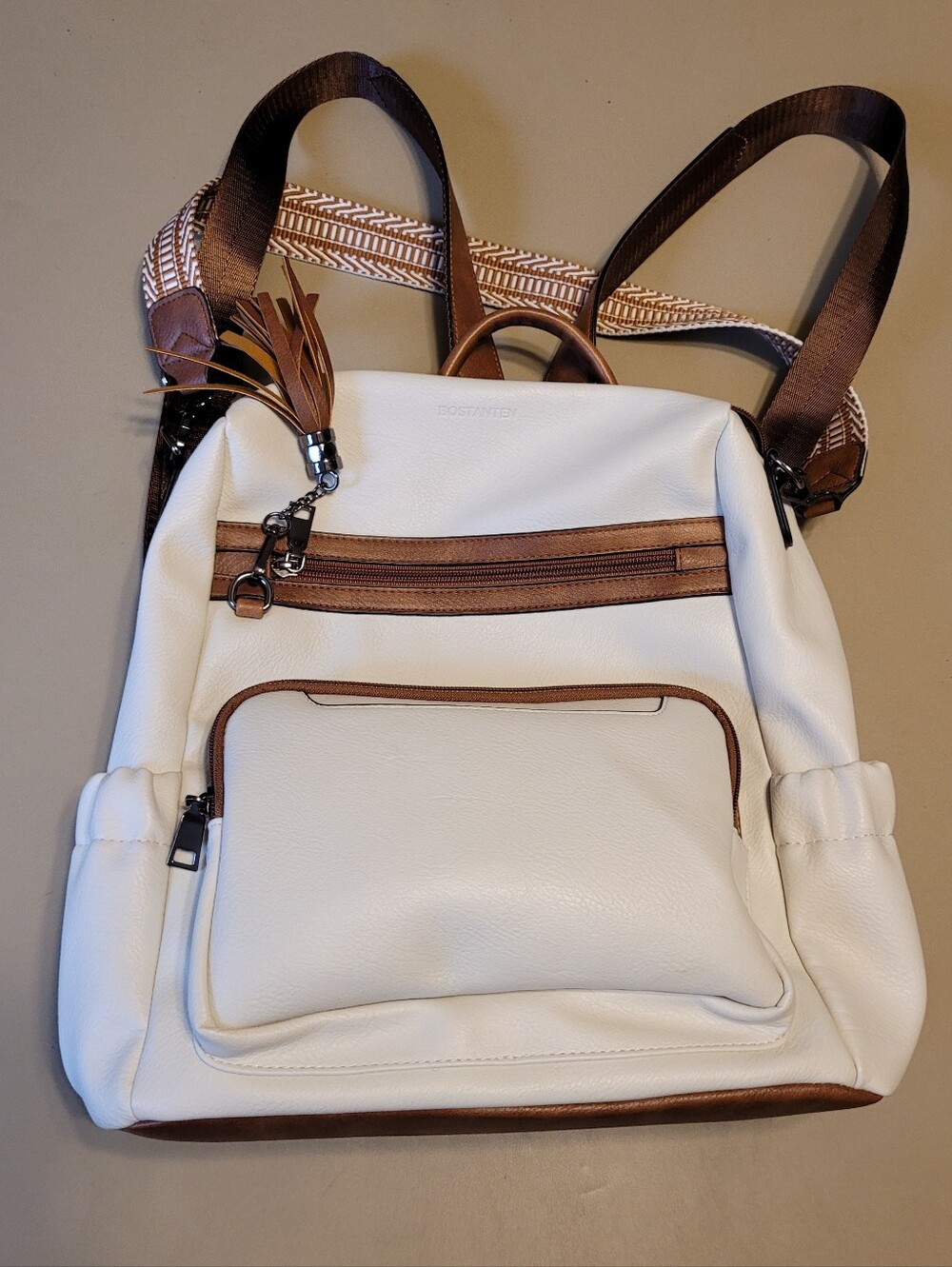 Bostanten White and Brown Women's Backpack.